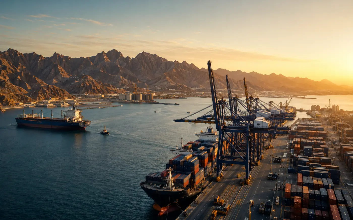 International port and logistics operations in Muscat, Oman